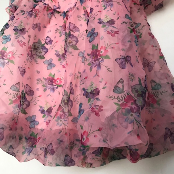 Square Neck Puff Sleeve Butterfly Floral Baby Doll Dress Live Your Barbie Dreams - Picture 5 of 7